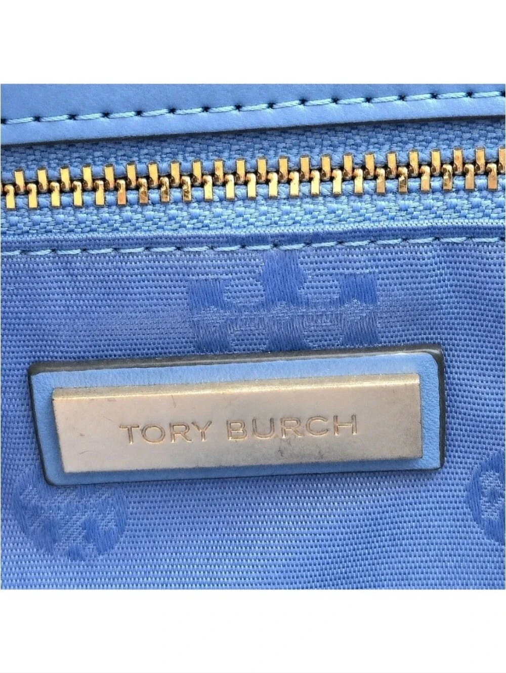Tory Burch Fleming Quilted Leather Shoulder Bag Blue Gold Chain